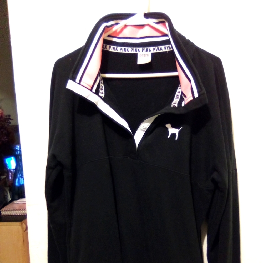 Pink By Victoria's Secret Black Logo Oversized Pullover Sweatshirt